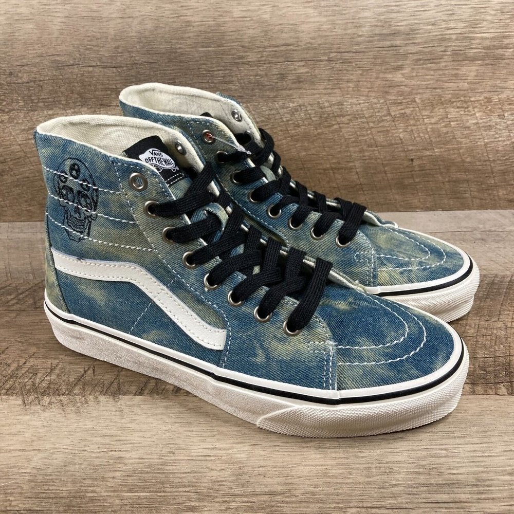 VANS SK8-HI Tapered Denim Embroidery Skull Sneakers Shoes Mens 7.5 Womens 9 NEW